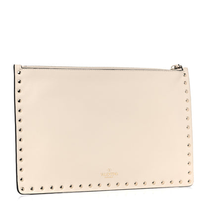 Valentino Garavani Vitello Large Rockstud Zip Pouch Light Ivory 3 of 9