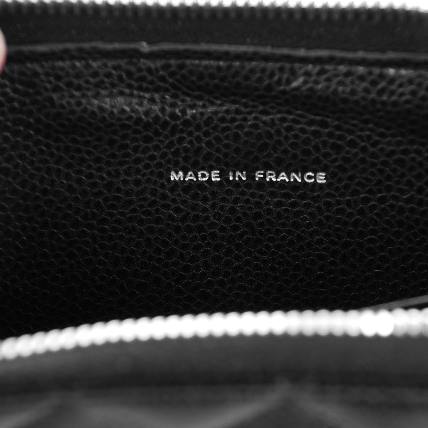 Glazed Caviar Quilted Large Zip Around Wallet Black