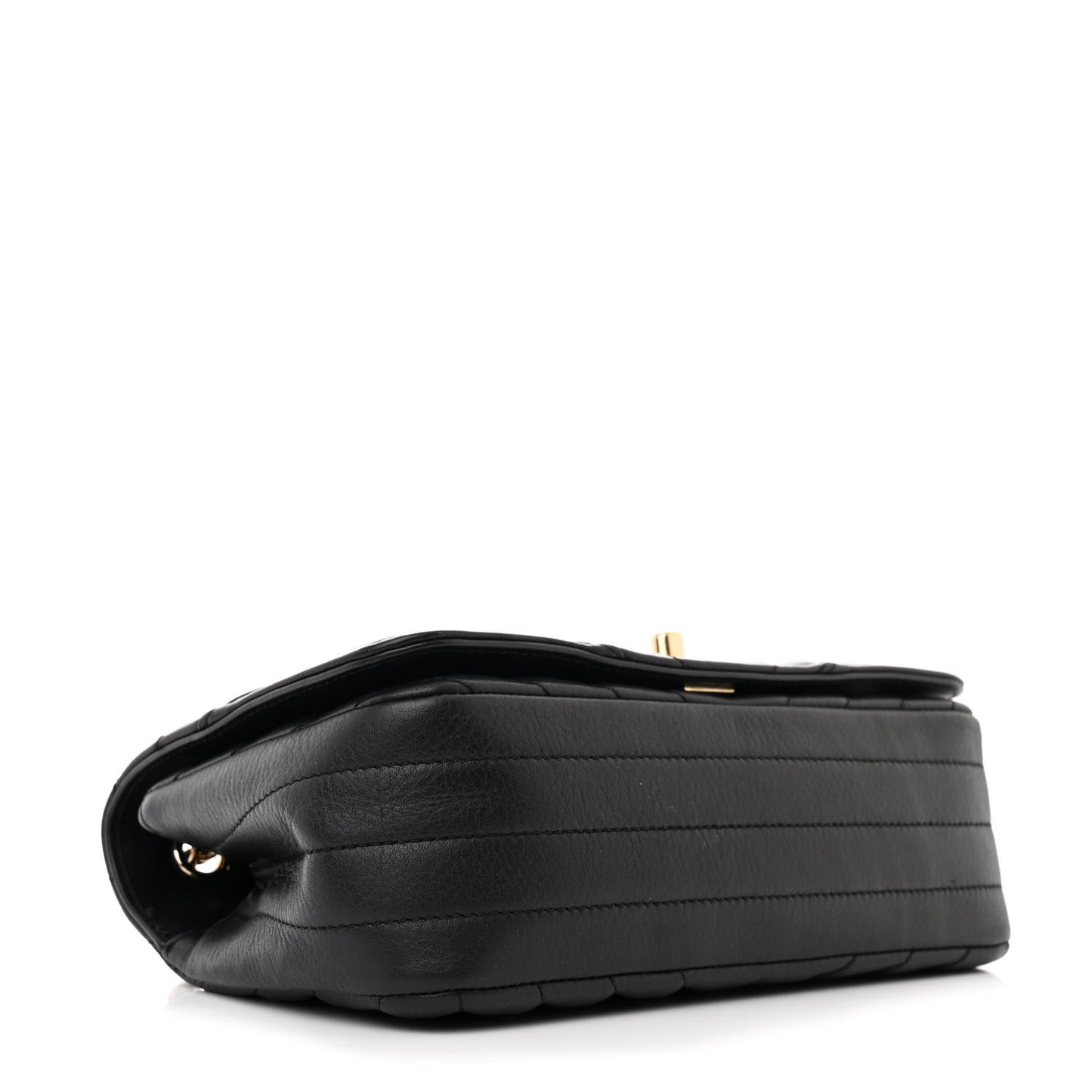Calfskin Chevron Quilted Mini Statement Flap Black