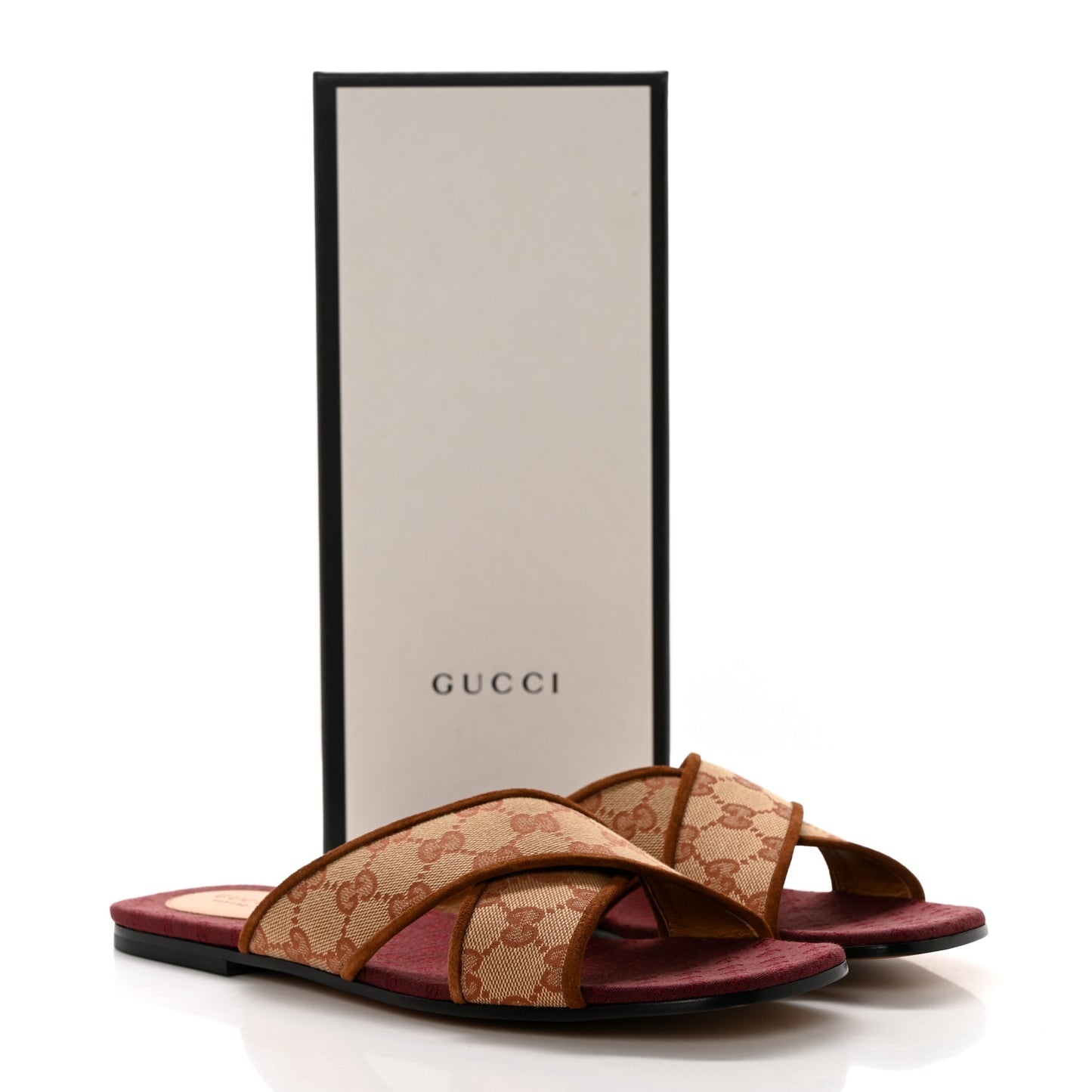 GG Monogram Suede Womens Criss Cross Slide Sandals 41 Beige Ruggine Cuir