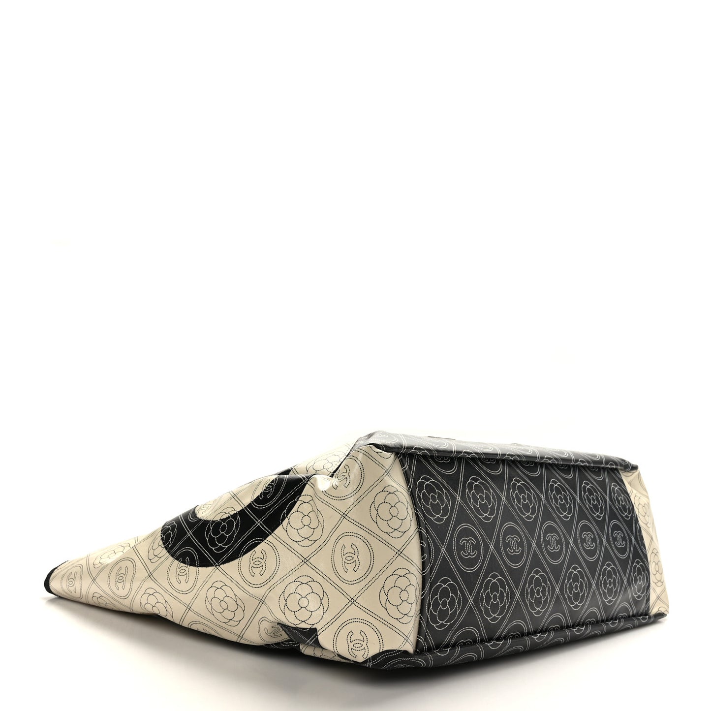 Coated Canvas Camellia Large Shopping Tote Black Beige