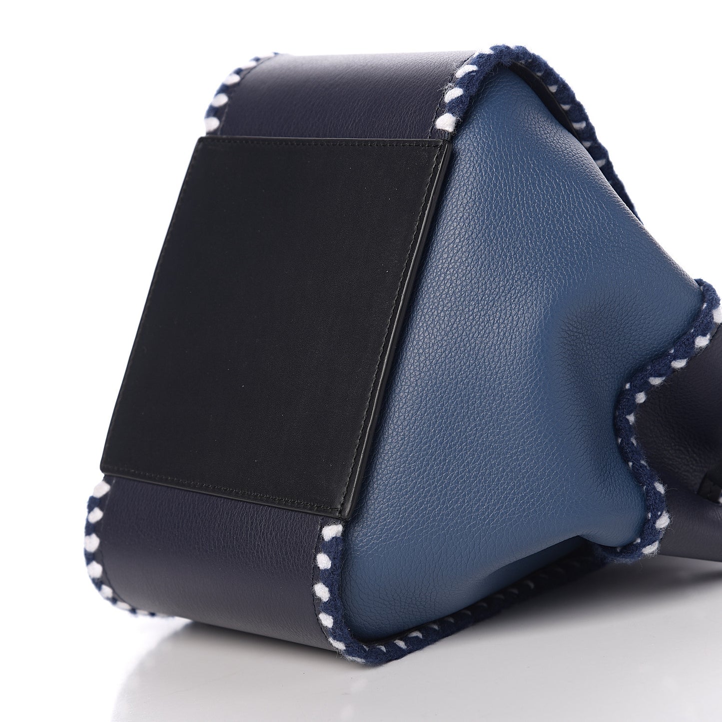 Calfskin Crochet Trim Hammock Shoulder Bag Marine Black