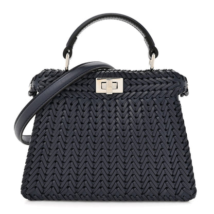 Fendi Vitello King Shiny Nappa Intreccio Petite Peekaboo I SEE U Satchel Midnight 1 of 10
