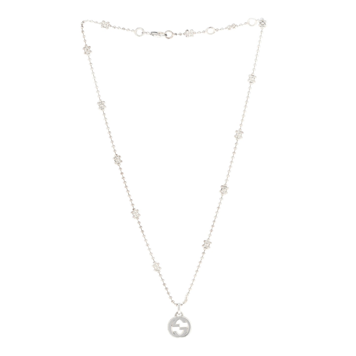 Sterling Silver Interlocking GG Pendant Beaded Necklace