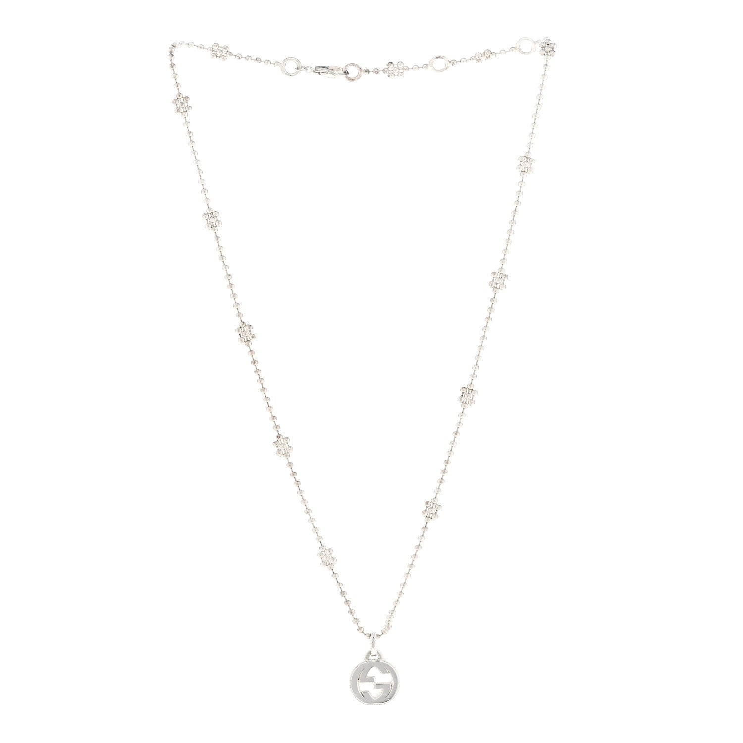 Gucci Sterling Silver Interlocking GG Pendant Beaded Necklace 3 of 5