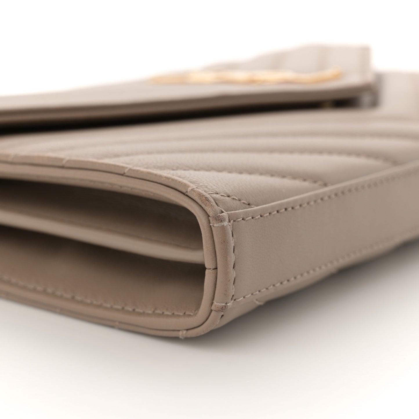 Lambskin Matelasse Chevron Monogram Chain Wallet Dusty Grey