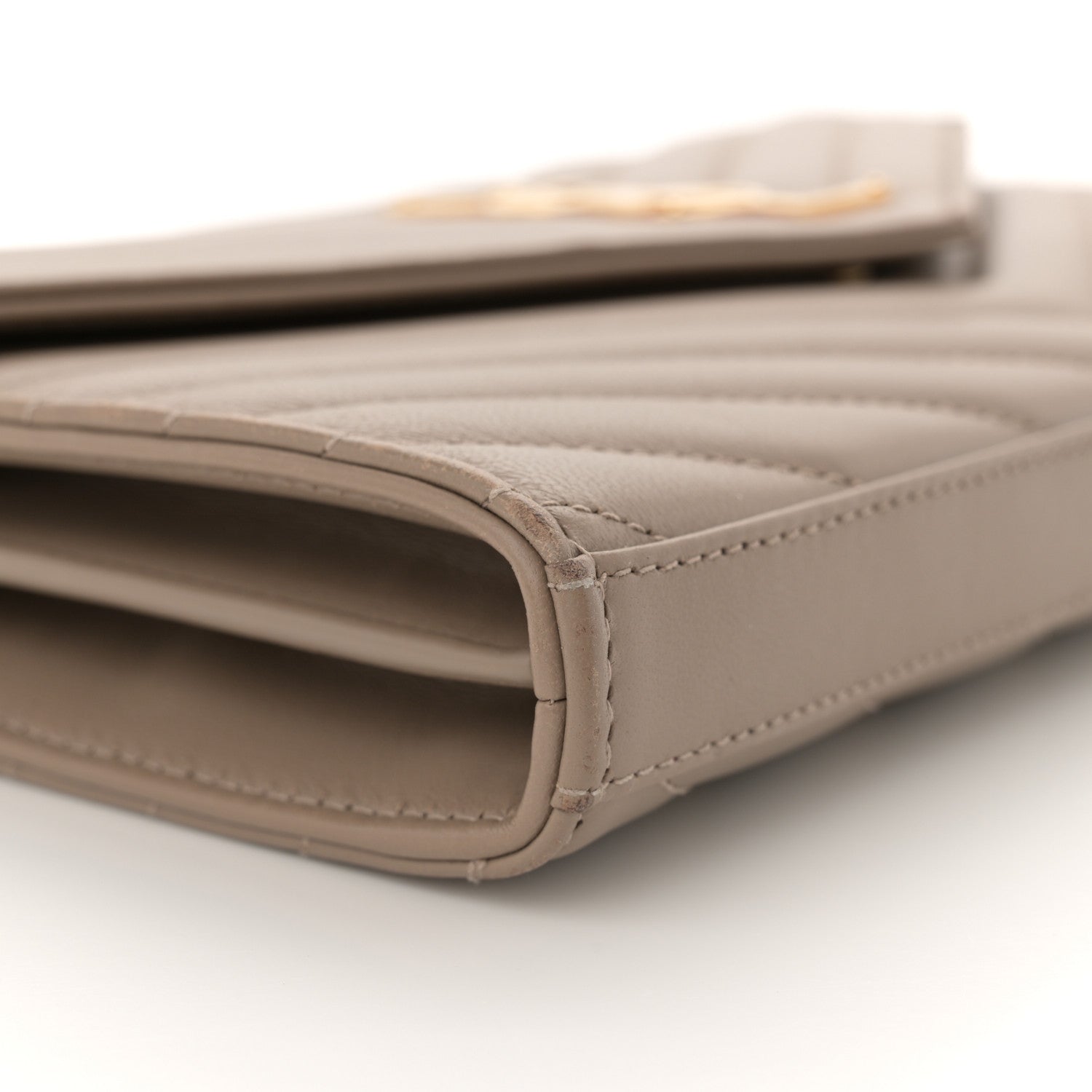 Saint Laurent Lambskin Matelasse Chevron Monogram Chain Wallet Dusty Grey 8 of 13