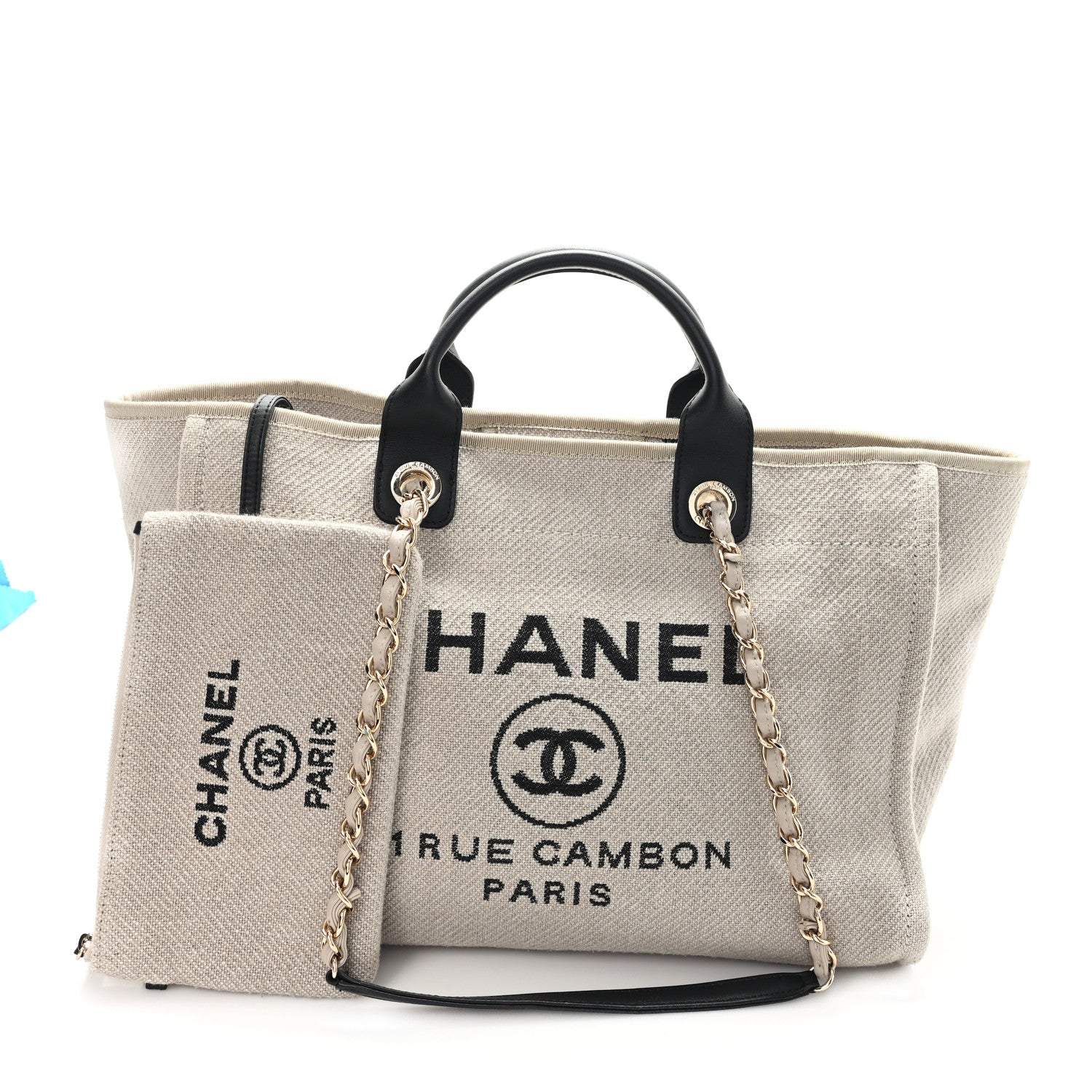 Chanel Mixed Fibers Medium Deauville Tote Beige Black 3 of 11