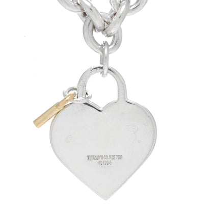 Tiffany Sterling Silver 18K Yellow Gold Heart Lock Key Pendant Necklace 5 of 6