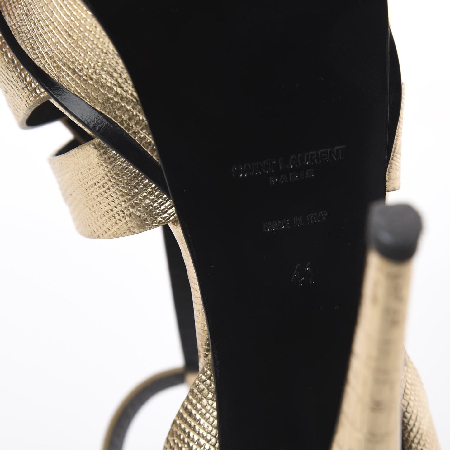 Metallic Calfskin Lizard Embossed Tribute 105 Platform Sandals 41 Gold