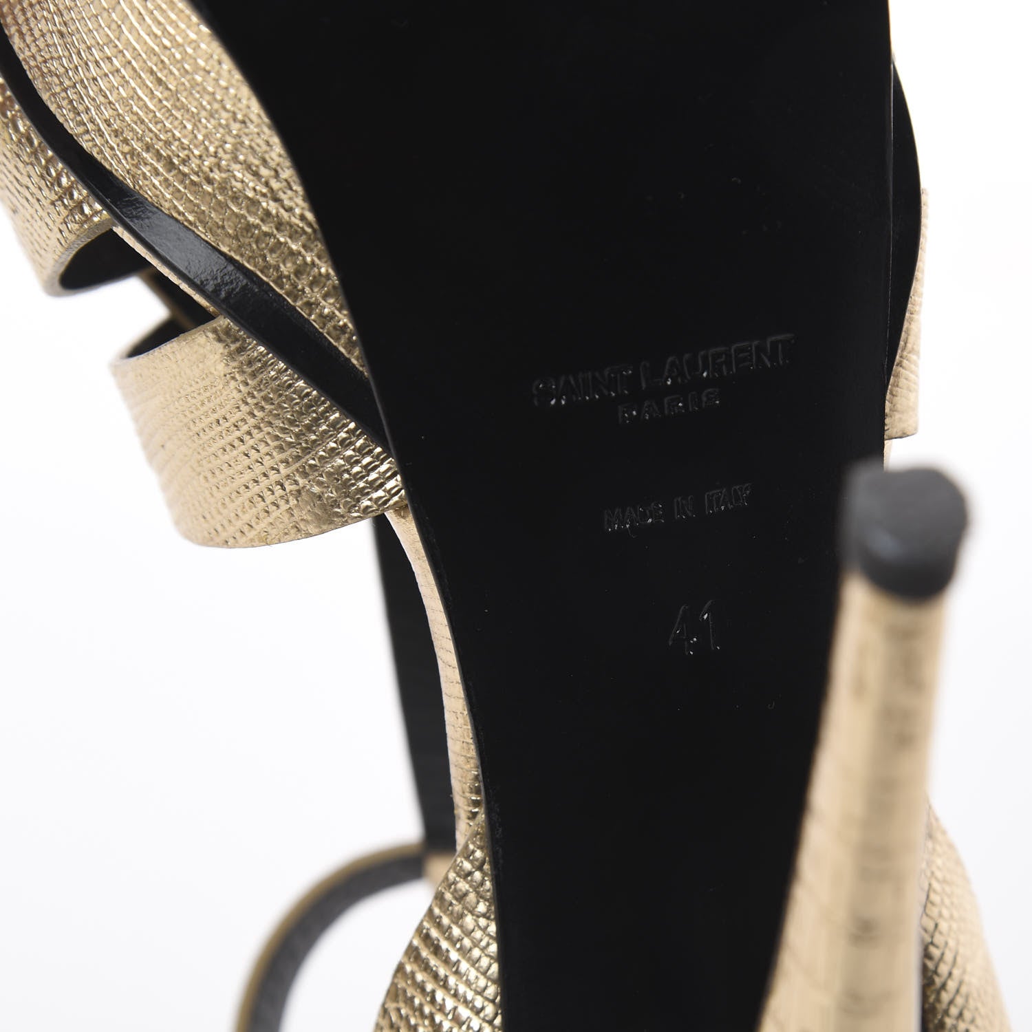 Saint Laurent Metallic Calfskin Lizard Embossed Tribute 105 Platform Sandals 41 Gold 6 of 7
