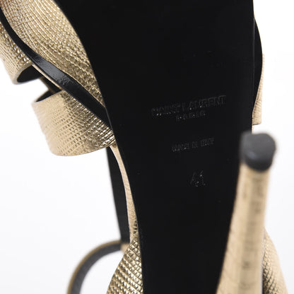 Saint Laurent Metallic Calfskin Lizard Embossed Tribute 105 Platform Sandals 41 Gold 6 of 7