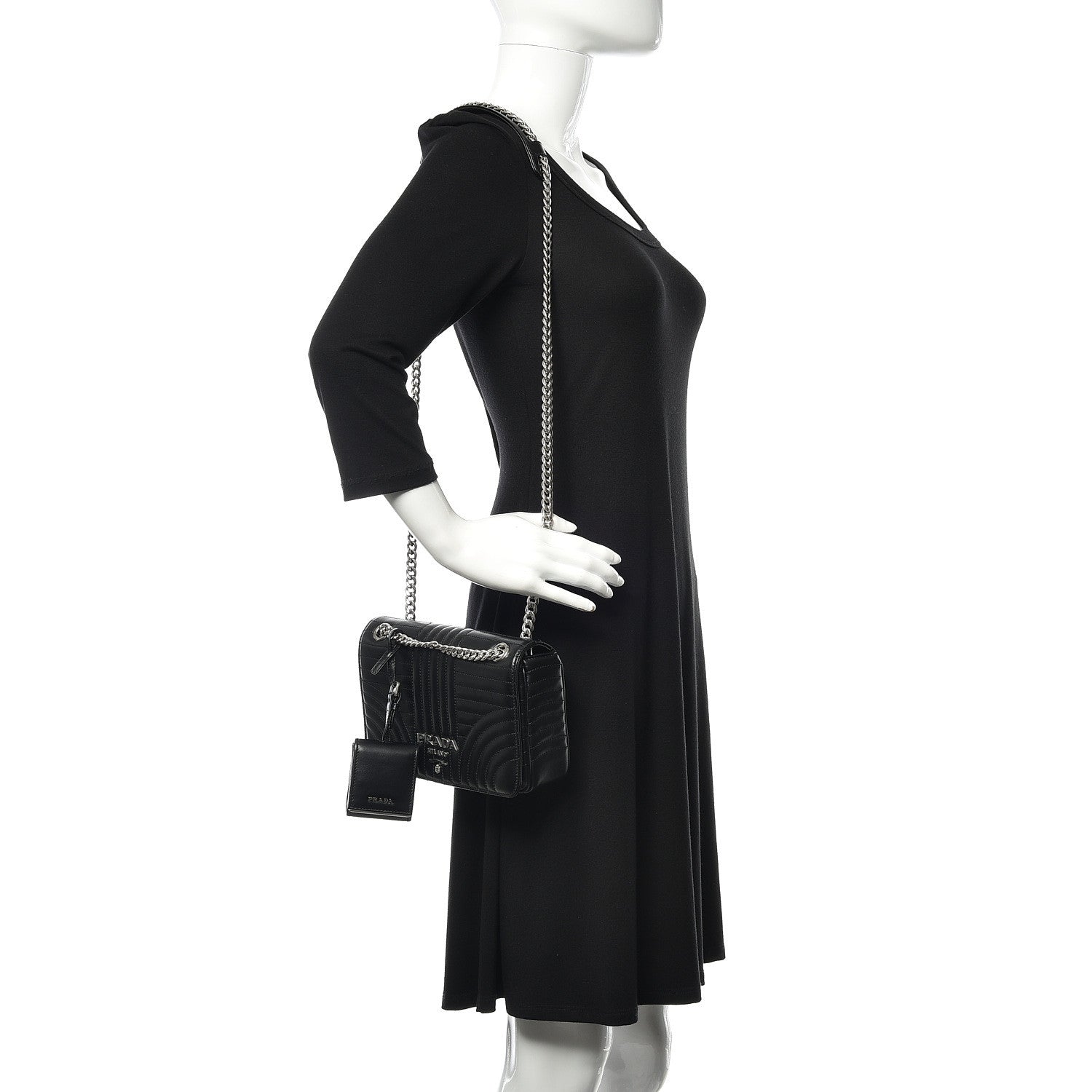 Prada Soft Calf Impunture Medium Diagramme Flap Black 2 of 9