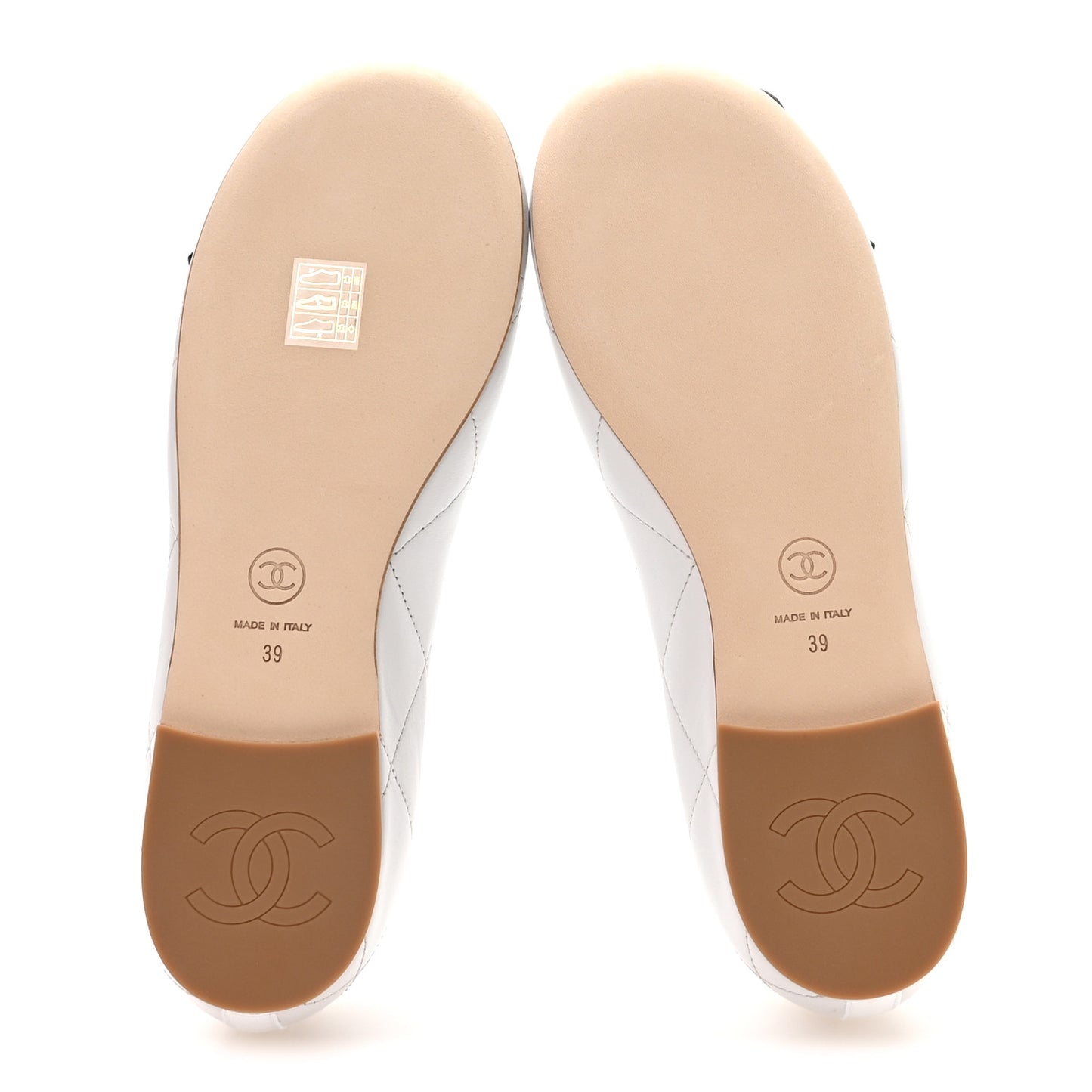 Lambskin Quilted CC Cambon Ballet Flats 39 White Black