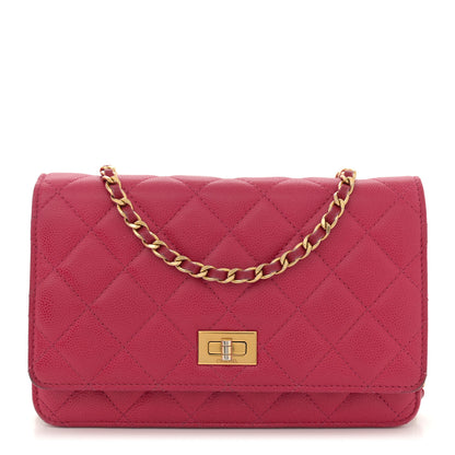 Chanel Caviar Quilted 2.55 Reissue Wallet On Chain WOC Dark Pink 1 of 13