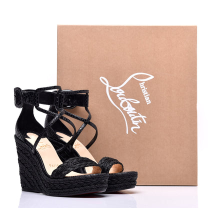 Christian Louboutin Cotton Braided Calfskin Bodrum 110 Wedge Sandals 36 Black 9 of 9