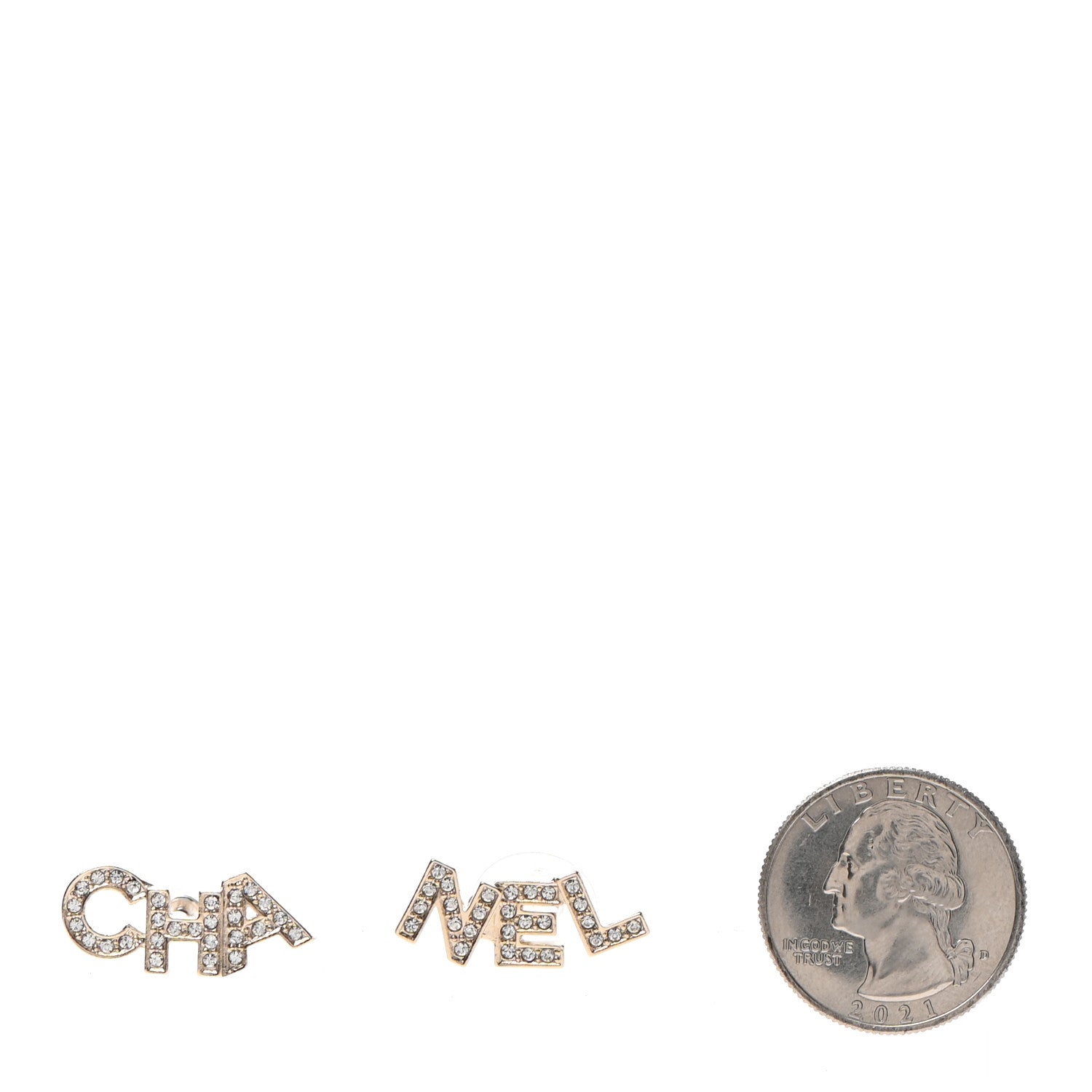 Chanel Crystal Pearl Signature Stud Earrings Gold 2 of 4