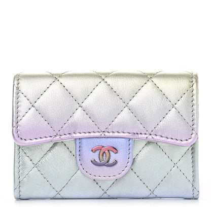 Chanel Gradient Metallic Calfskin Quilted Flap Card Holder Wallet Silver Blue Yellow Purple 1 of 9