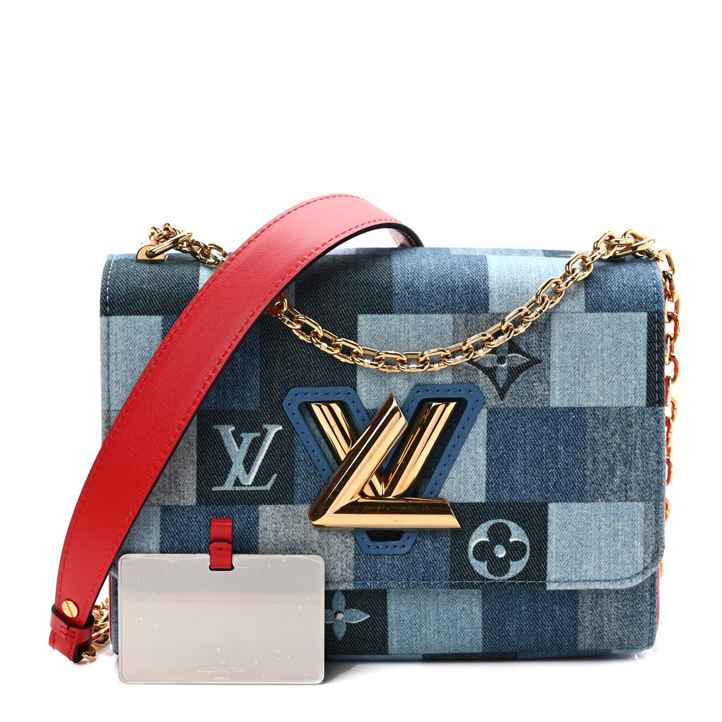 Denim Damier Monogram Twist Shoulder Bag MM Blue Rouge