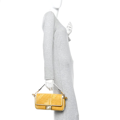 Fendi X SARA COLEMAN Canvas Vitello King Seta FF Fish Eye Embroidered Baguette Mostarda White Ice 2 of 9