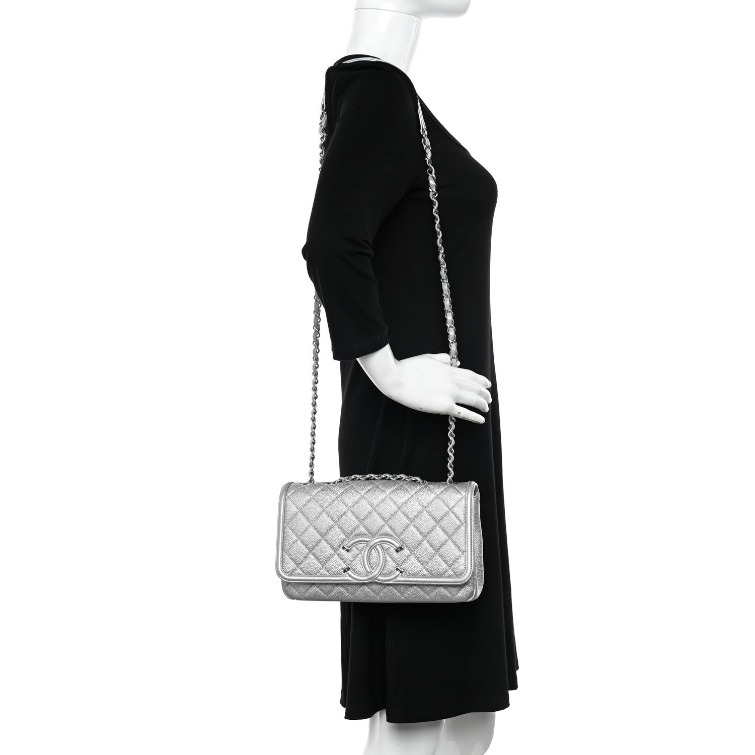 Chanel Metallic Caviar Quilted Medium CC Filigree Flap Silver 2 of 10
