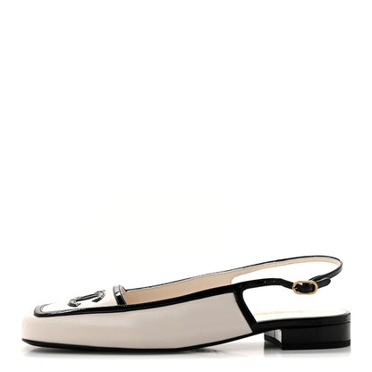 Chanel Lambskin Patent Calfskin Cap Toe CC Slingback Pumps 39 Ivory Black 1 of 9