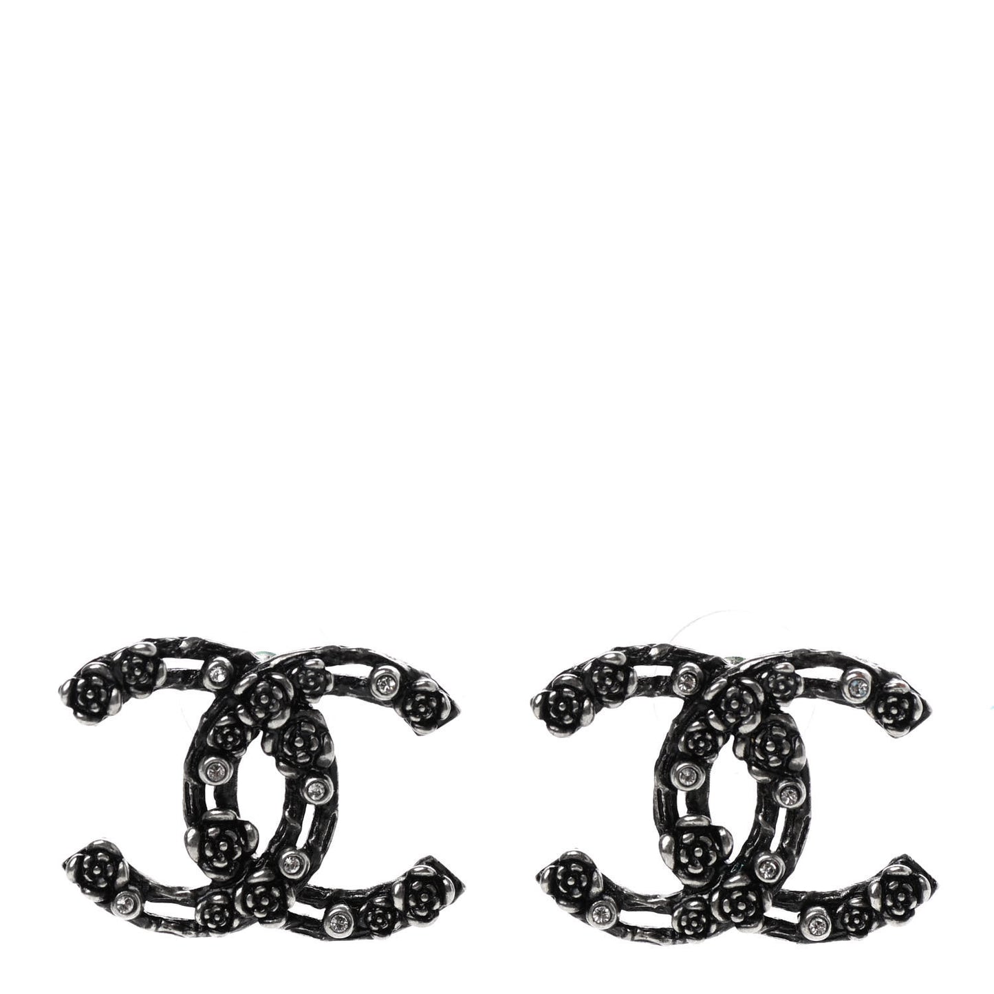 Ruthenium Crystal Camelia CC Earrings
