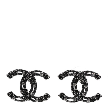 Chanel Ruthenium Crystal Camelia CC Earrings 1 of 5