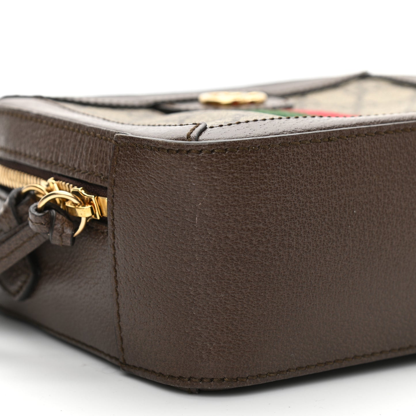 GG Supreme Monogram Mini Ophidia Top Handle Shoulder Bag Brown