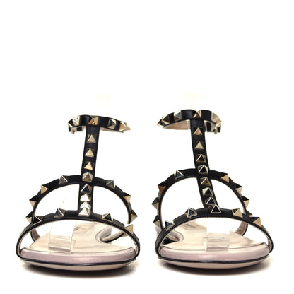 Valentino Garavani Calfskin Rockstud Ankle Strap Flat Sandals 36.5 Black Poudre 7 of 12