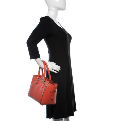 Valentino Garavani Vitello Small Rockstud Double Handle Tote Deep Coral 3 of 11