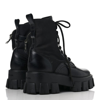 Prada Spazzolato Rois Nylon Metal Triangle Logo Monolith Pouch Pocket 55mm Boots 38.5 Black 4 of 16