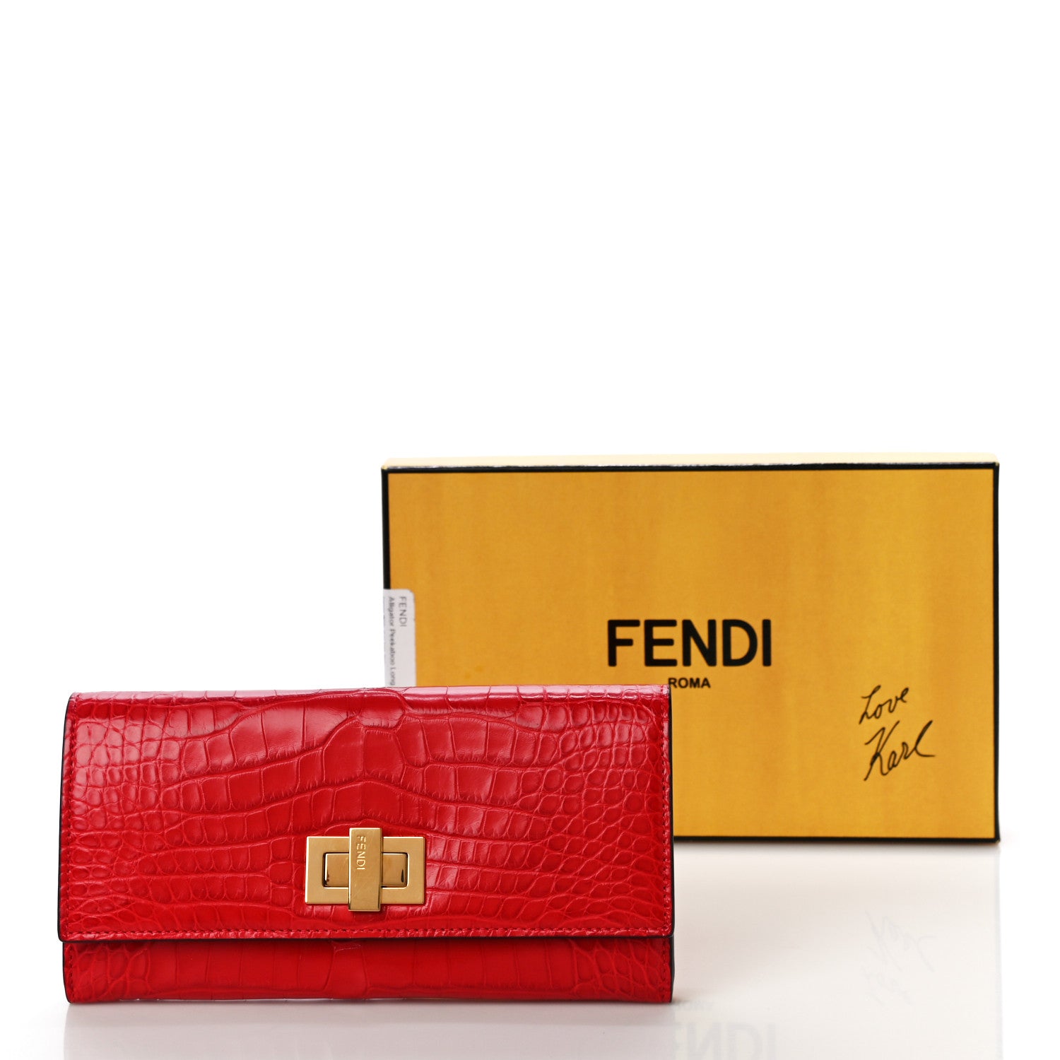 Fendi Shiny Alligator Vitello Century Lucido Peekaboo Continental Wallet Pomodoro 13 of 13