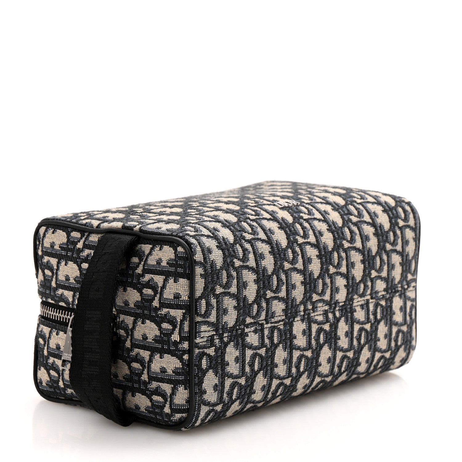 Christian Dior Oblique Jacquard Grained Calfskin Lingot Toiletry Case Blue Black 4 of 7