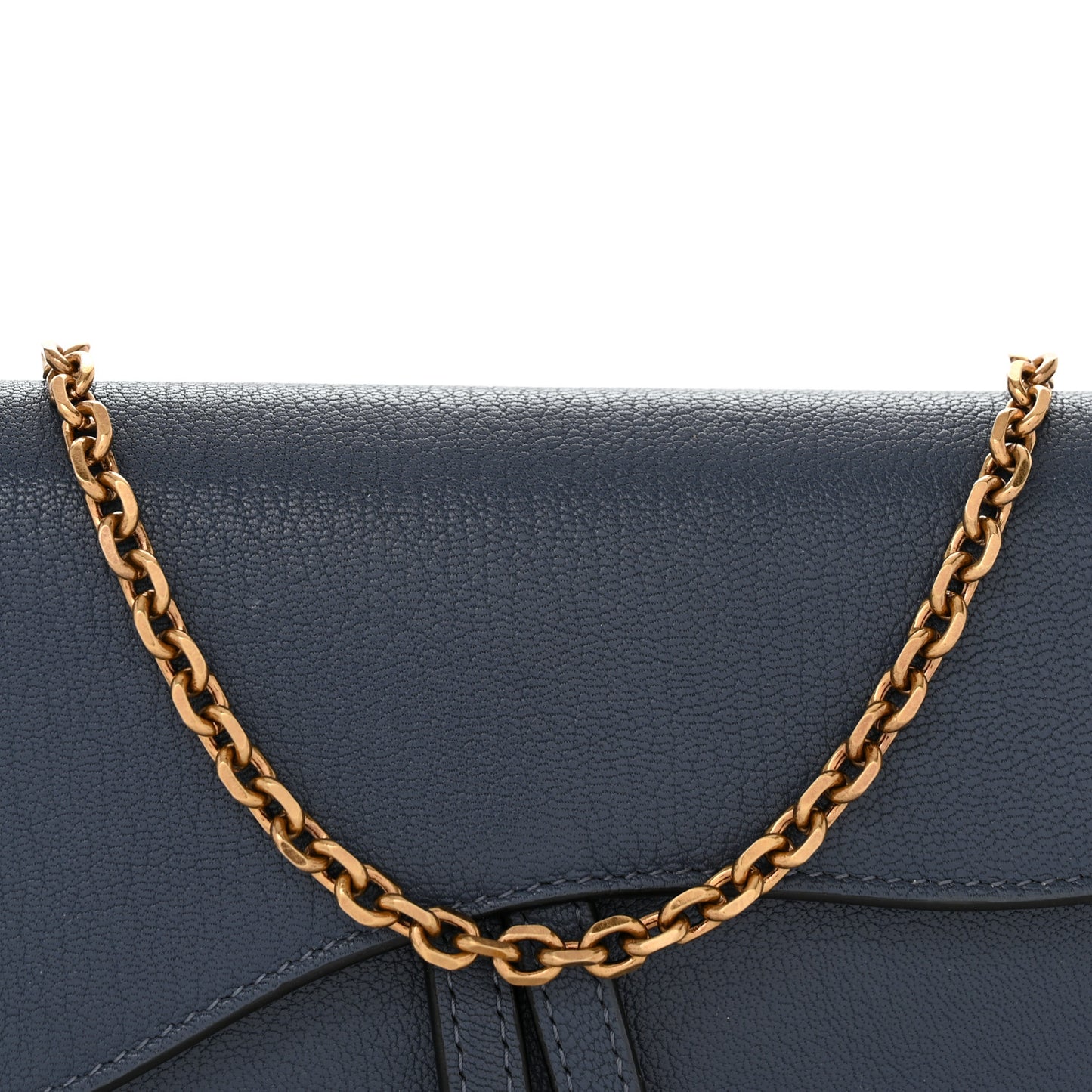 Goatskin Saddle Long Wallet With Chain Dark Blue