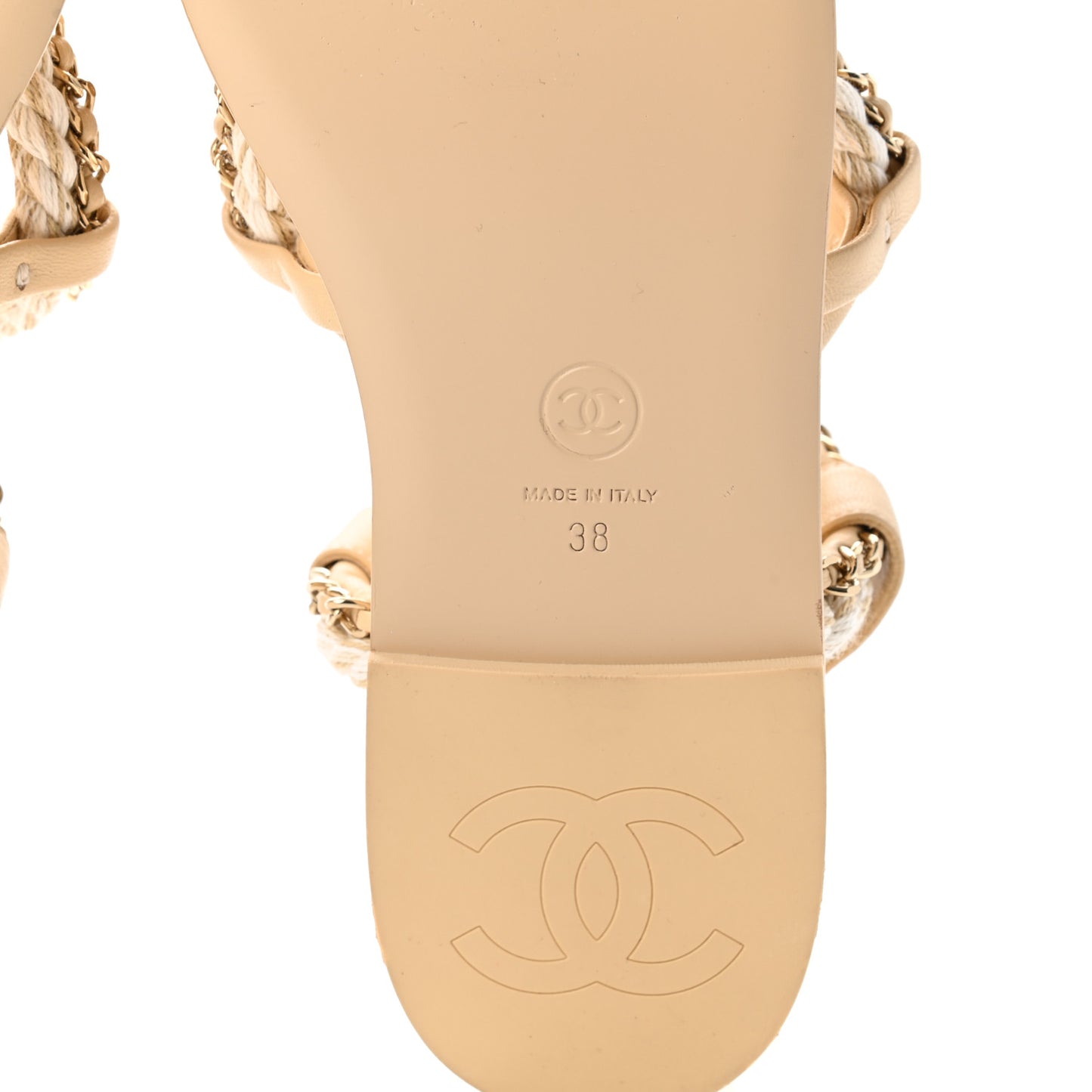 Lambskin Cord Chain Flat Sandals 38 Beige
