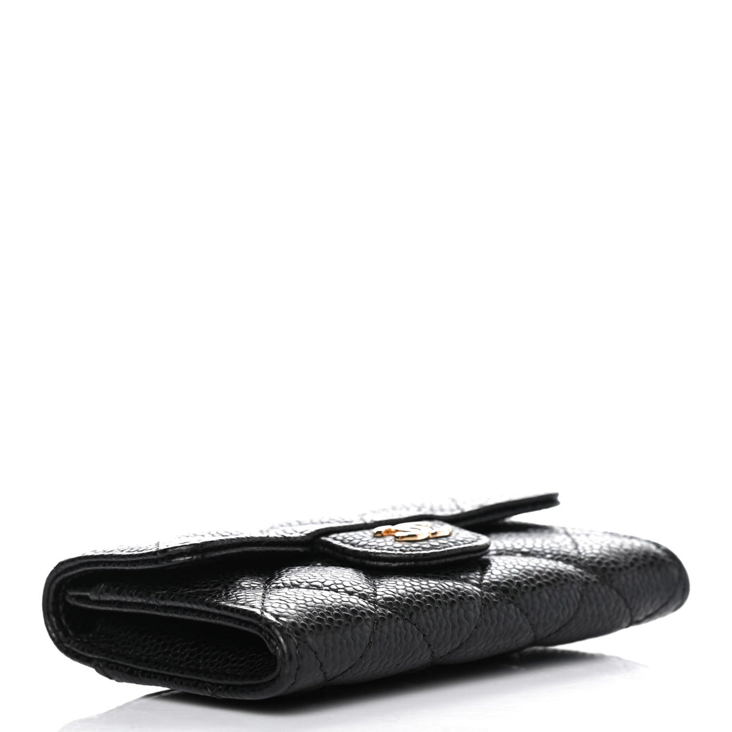 Caviar Quilted Flap Card Holder Wallet Black