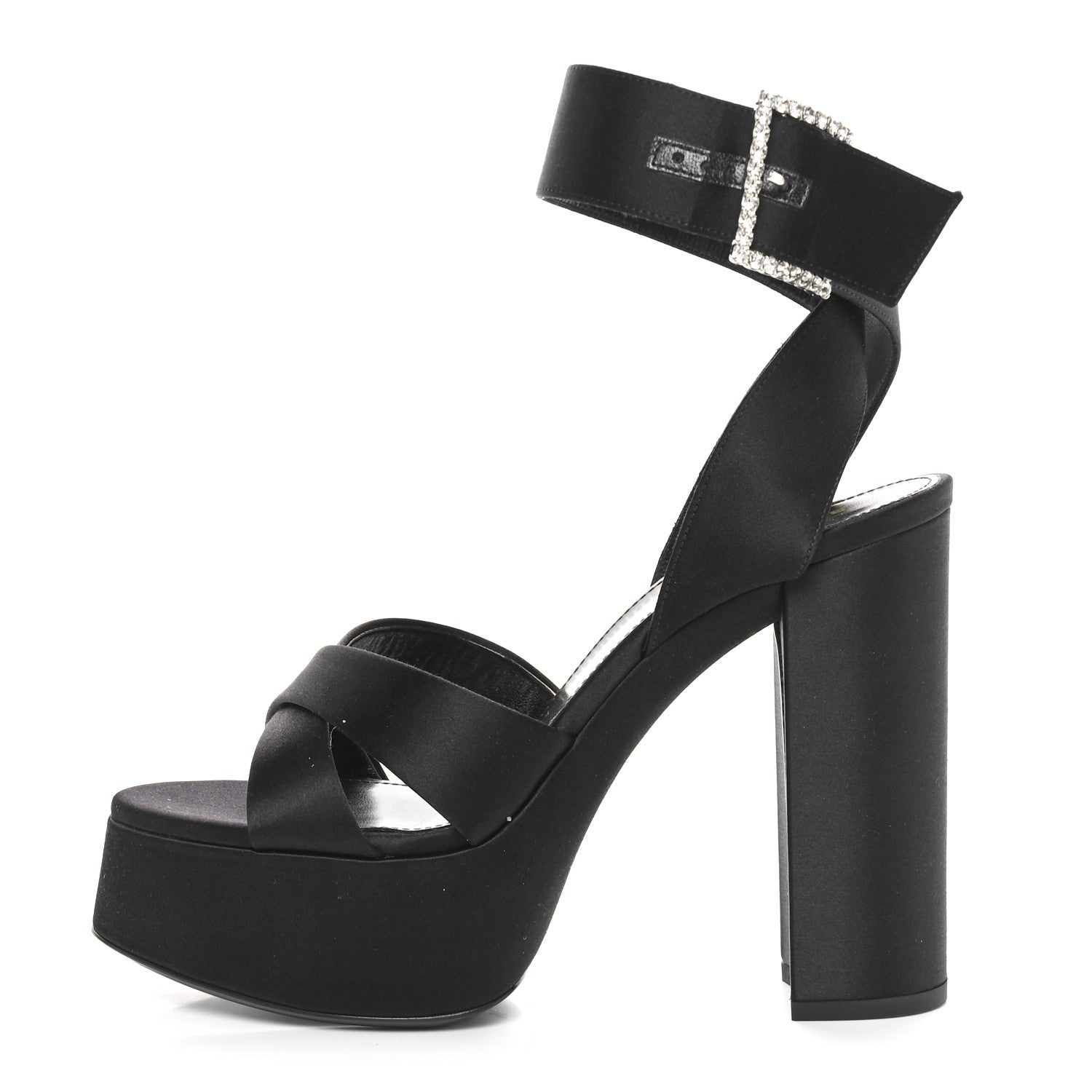 Saint Laurent Satin Jota 85 Heaven Platform Sandals 38 Black 1 of 8