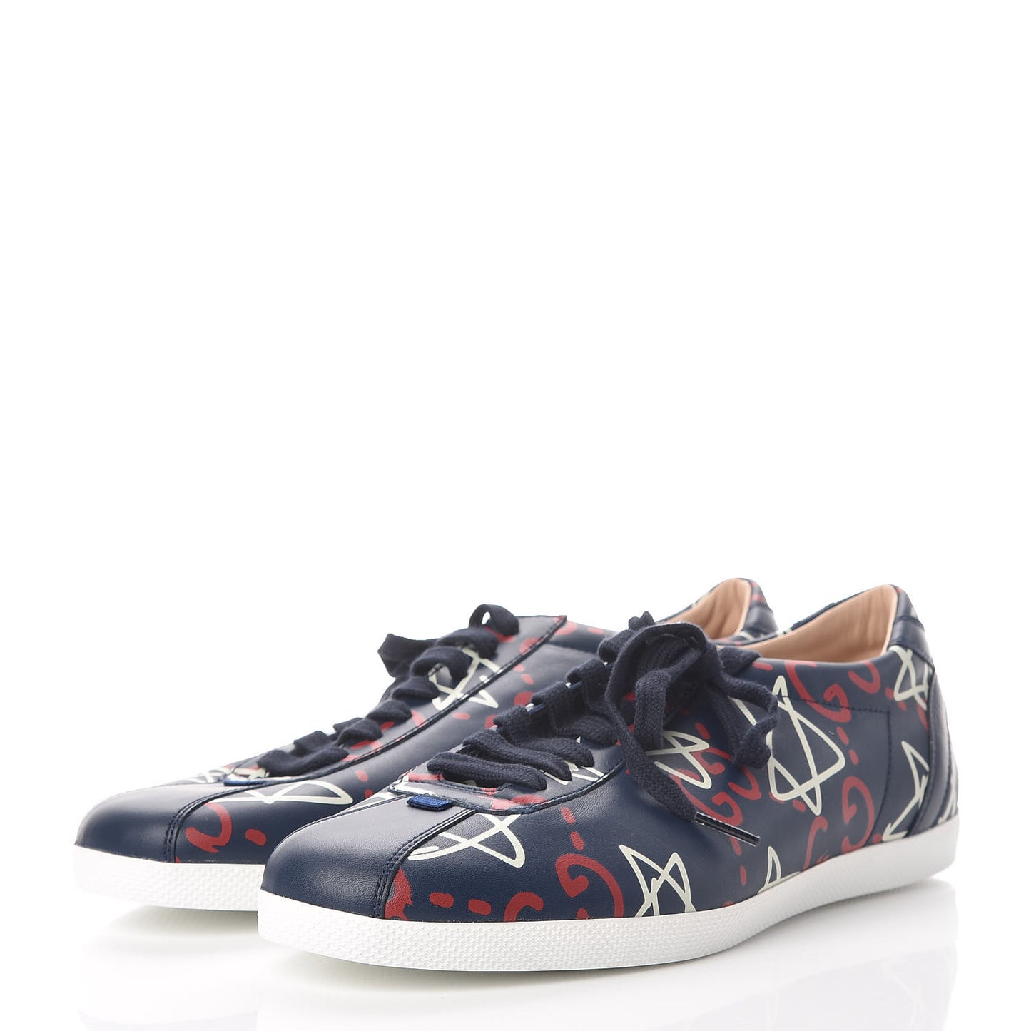 Calfskin GucciGhost Print Mens Low Top Sneakers 8 Blue Agata Hibiscus Red