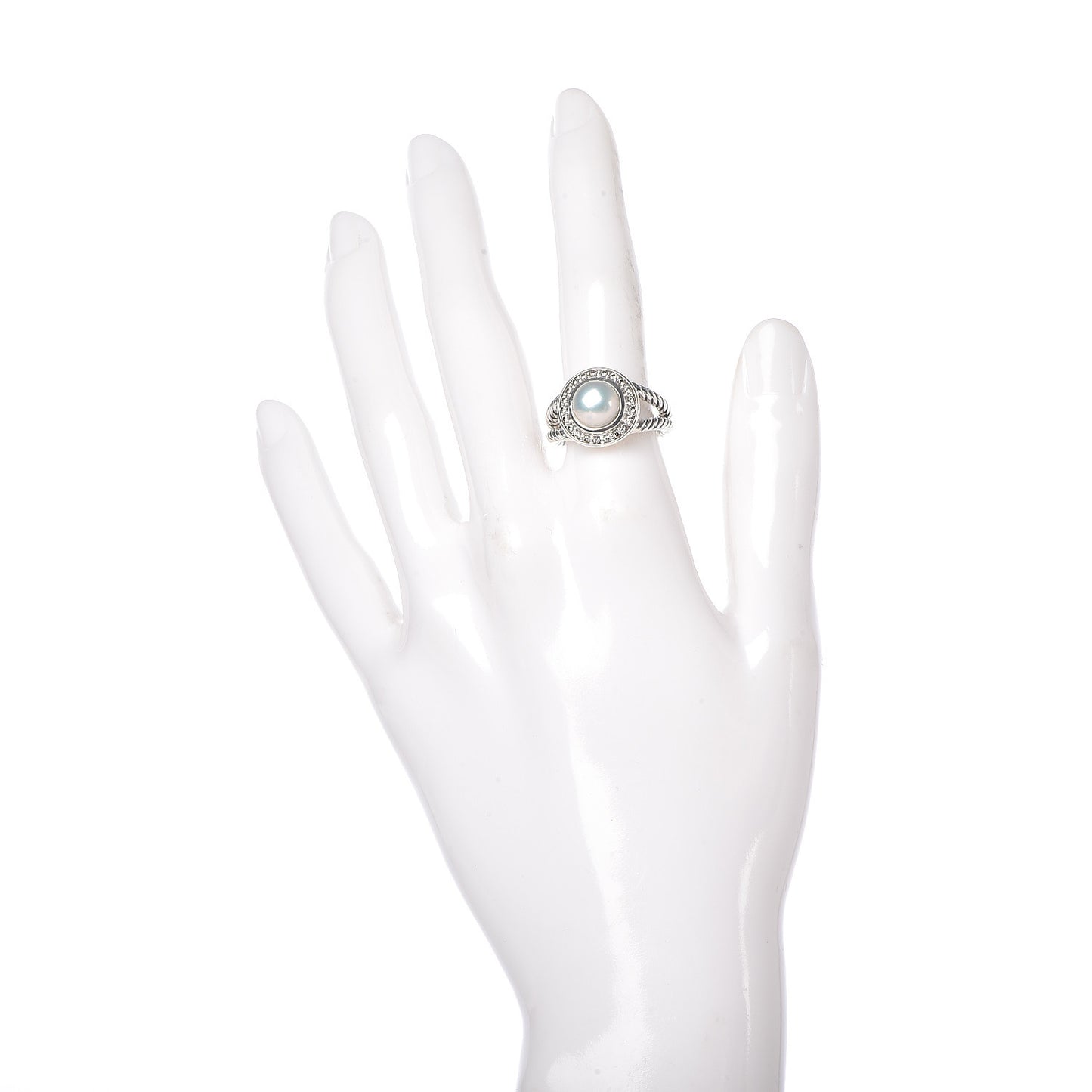 Sterling Silver Diamond Pearl 8mm Petite Cerise Ring 51 5.75