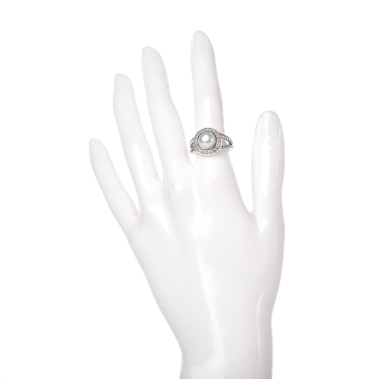 David Yurman Sterling Silver Diamond Pearl 8mm Petite Cerise Ring 51 5.75 2 of 5
