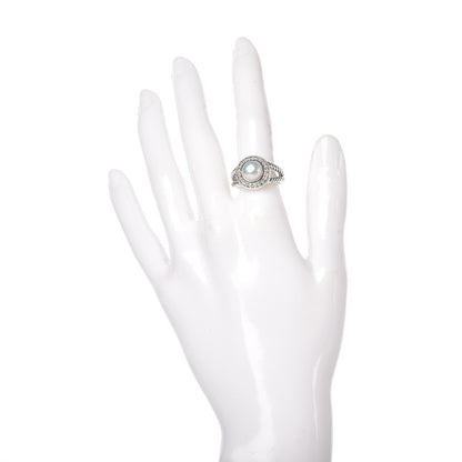 David Yurman Sterling Silver Diamond Pearl 8mm Petite Cerise Ring 51 5.75 2 of 5