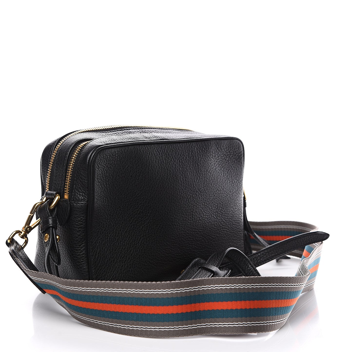Vitello Daino Medium Double Zip Shoulder Bag Black