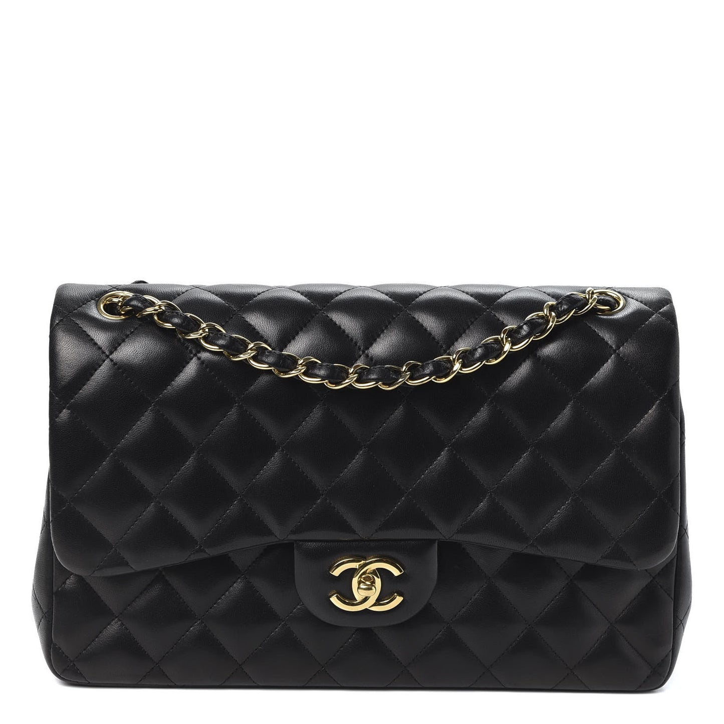 Lambskin Quilted Jumbo Double Flap Black