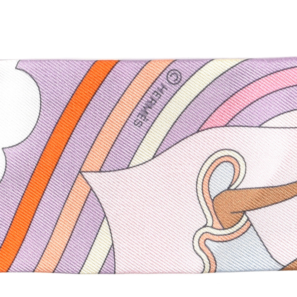 Silk Carres Volants Twilly Lilas Rose Pale Or