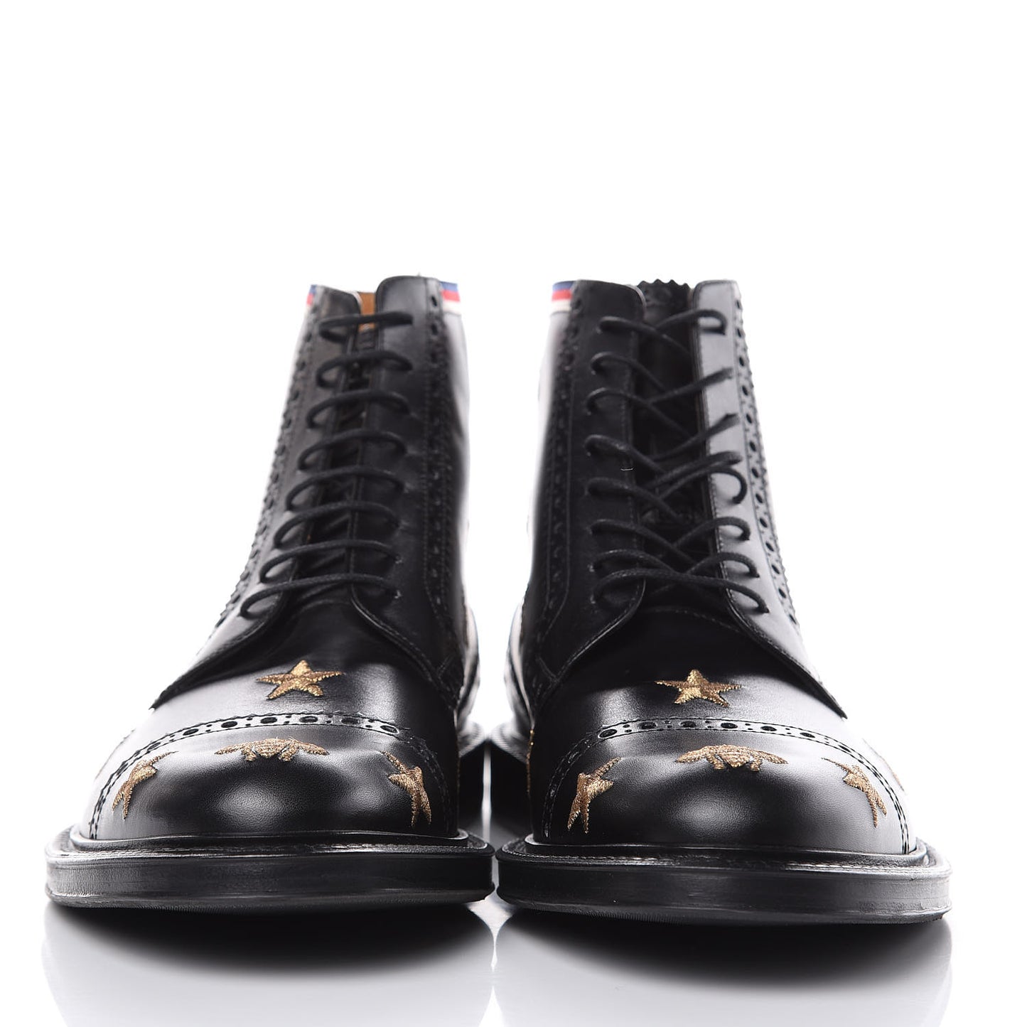 Calfskin Sylvie Web Bee Star Embroidered Mens Brogue Captoe Boots 7 Black