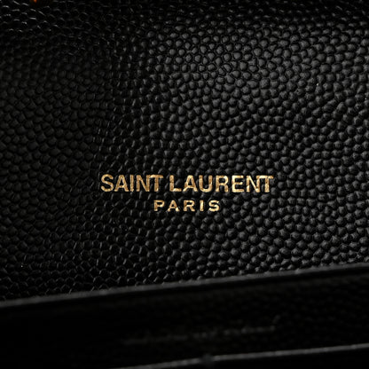 Saint Laurent Grain De Poudre Matelasse Chevron Monogram Chain Wallet Black 6 of 11