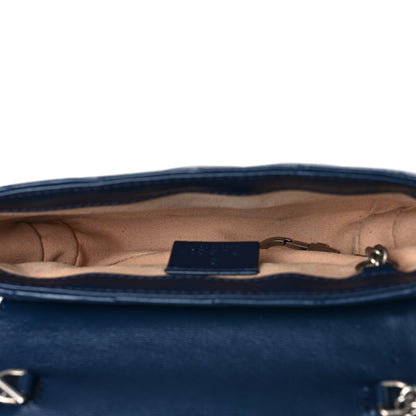 Gucci Vintage Effect Calfskin Matelasse Diagonal Super Mini Torchon GG Marmont Shoulder Bag Blue Agata Mystic White 5 of 9