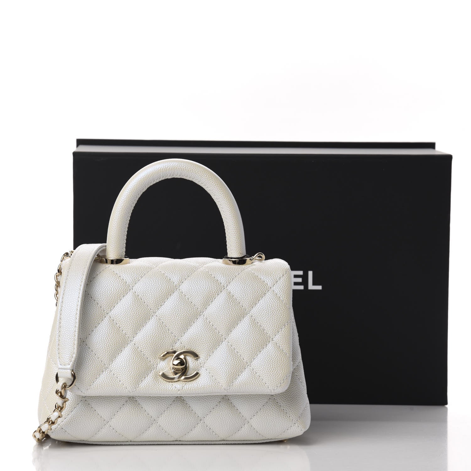 Chanel Iridescent Caviar Quilted Extra Mini Coco Handle Flap White 11 of 11
