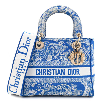 Christian Dior Canvas Toile De Jouy Reverse Embroidered Medium Lady D-Lite Fluorescent Blue 1 of 10